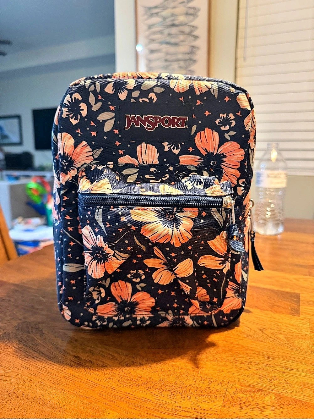 Jansport Big Break Insulated Lunch Bag Floral Print Backpack in Black & Orange